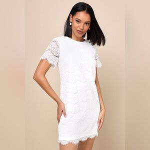 Lulus | NWT Brunch Ivory Lace Overlay Shift Dress Bridal Bachelorette, Large